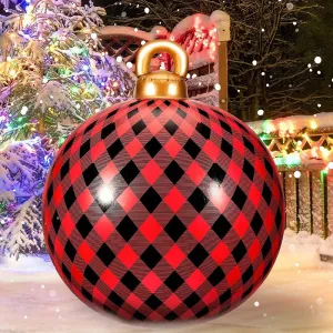 1 Pc Vibrant Round Rubber Balloon - Inflatable Decoration for Outdoor & Indoor, No Electricity Needed, Black & White, Red Plaid Design - Ideal for Thanksgiving, Halloween, Christmas & Fall Occasions, Suitable for 14  Age Group