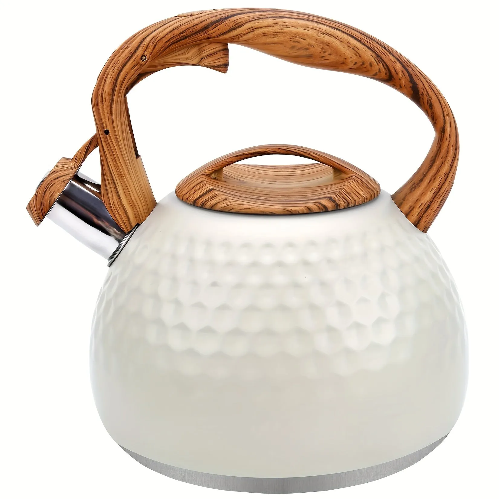 1pc, 3L Stainless Steel Whistling Tea Kettle Pot - Durable, Easy to Clean, Compatible with All Stovetops, Whistling Alert, Wooden Pattern Handle, Lightweight, Perfect for Outdoor Adventures and Home Use, Tea Brewing Made Easy