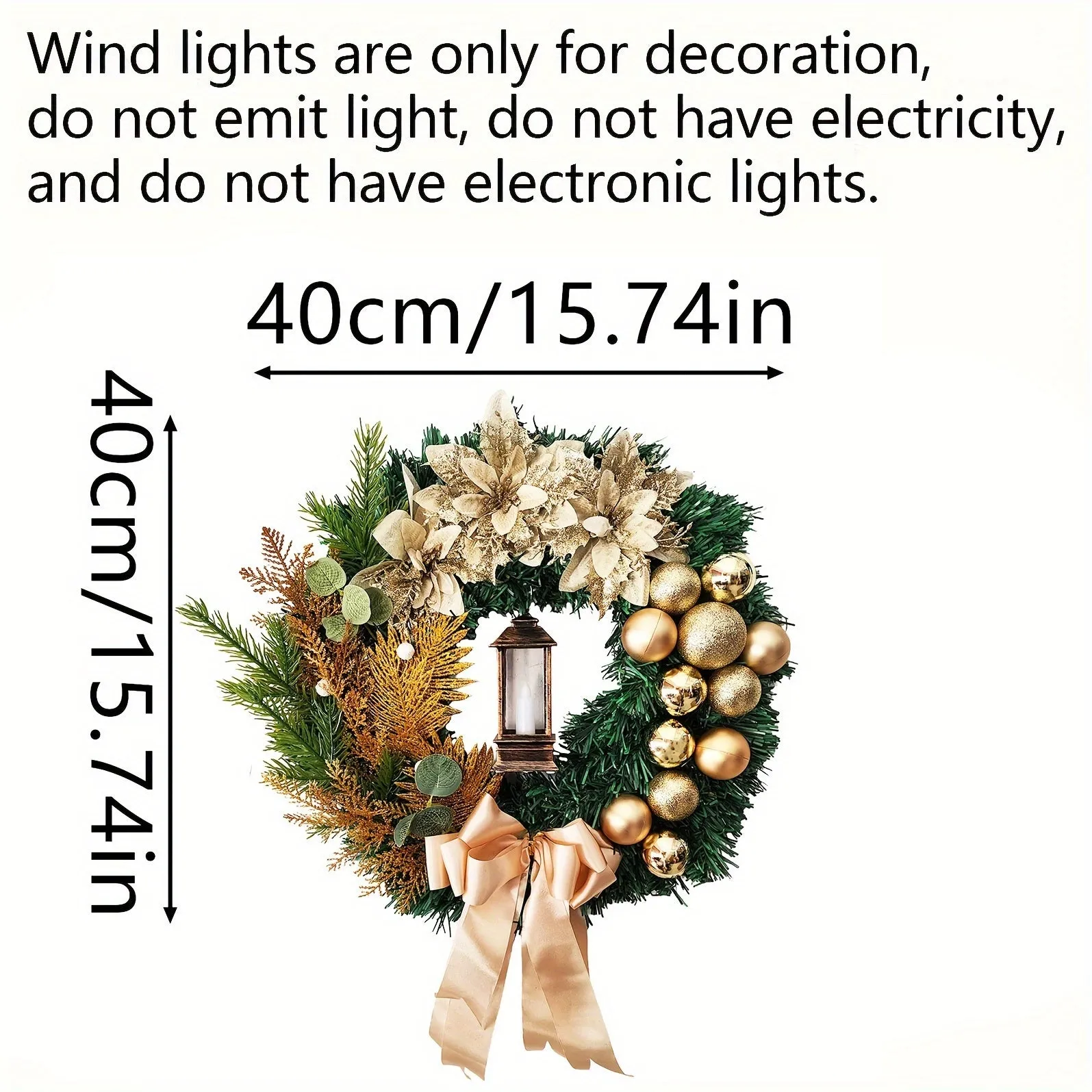 1pc Lifelike Golden Pine Needle Wreath with Artificial Flowers, 15.75 Inches, Classic Style for Window Vine, Door Hanging, Indoor & Outdoor Scene Room Home Office Decor