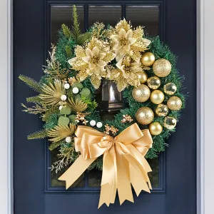 1pc Lifelike Golden Pine Needle Wreath with Artificial Flowers, 15.75 Inches, Classic Style for Window Vine, Door Hanging, Indoor & Outdoor Scene Room Home Office Decor