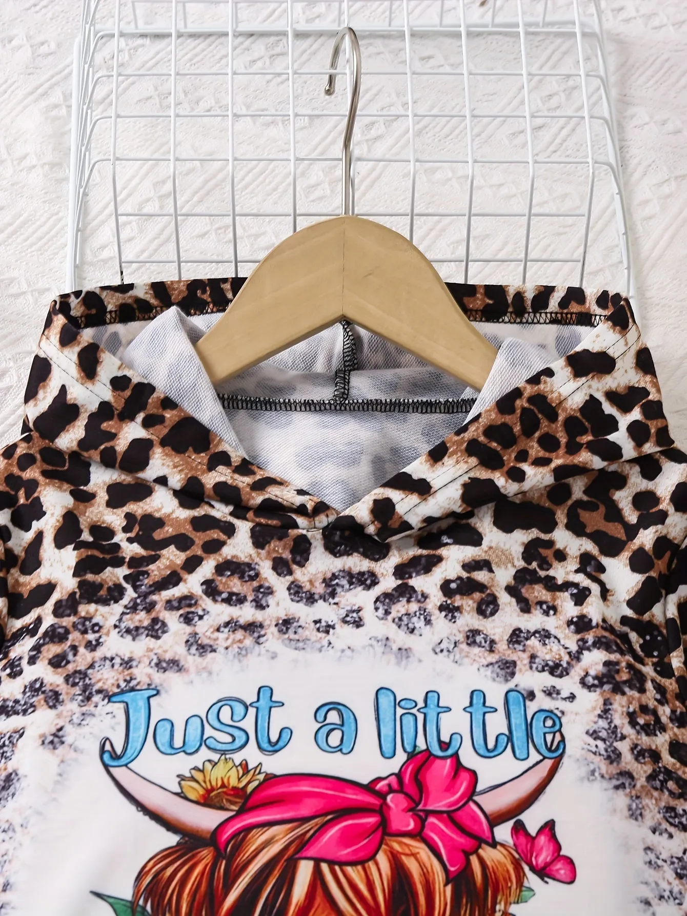 2pcs Yak Graphic Leopard Print Hoodies   Pants Outdoor Set for Girls