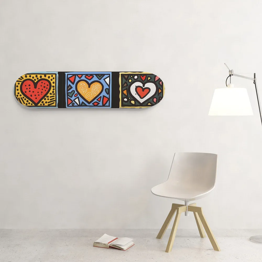 3 Colorful Hearts Wall Art or 8.25" Skateboard