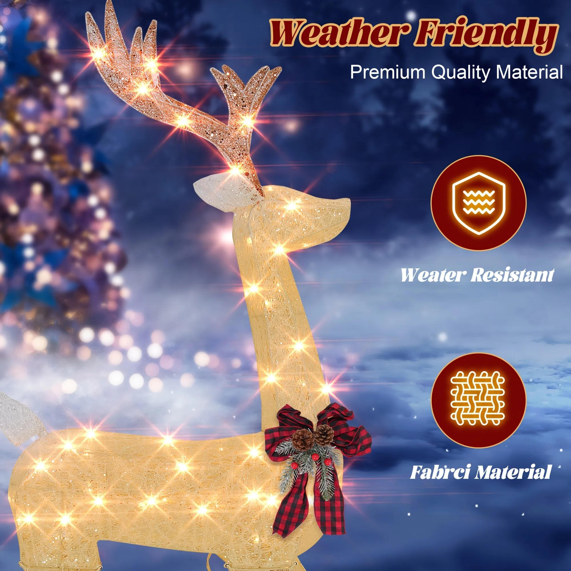 3pcs Set Of Large Luminous Christmas Reindeer Family Set, 3D Plug, 175 Warm White Luminous Christmas Decorations for Outdoor Use, Waterproof Christmas Reindeer Decoration, with Floor Tie, Suitable for Courtyard, Lawn, Christmas Gifts