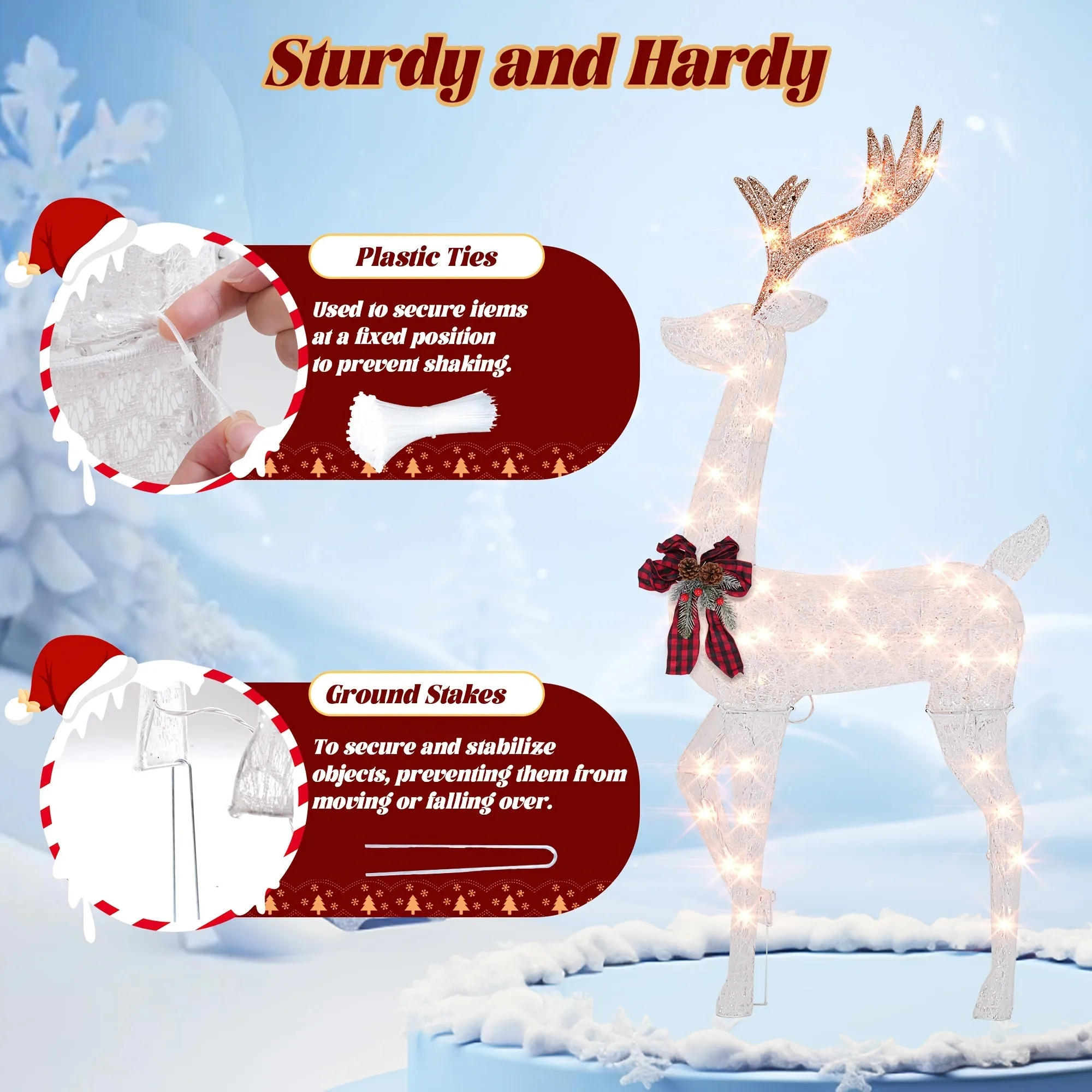 3pcs Set Of Large Luminous Christmas Reindeer Family Set, 3D Plug, 175 Warm White Luminous Christmas Decorations for Outdoor Use, Waterproof Christmas Reindeer Decoration, with Floor Tie, Suitable for Courtyard, Lawn, Christmas Gifts