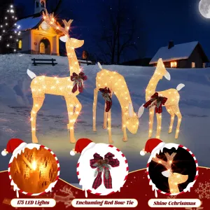 3pcs Set Of Large Luminous Christmas Reindeer Family Set, 3D Plug, 175 Warm White Luminous Christmas Decorations for Outdoor Use, Waterproof Christmas Reindeer Decoration, with Floor Tie, Suitable for Courtyard, Lawn, Christmas Gifts