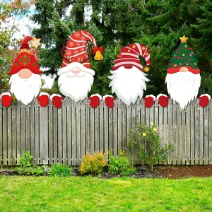 4-Piece Christmas Yard Fence Decorations, Plastic Christmas Garden Fence, Holiday Decor For Patio, Lawn, And Garden, Festive Christmas Fence For Outdoor Use