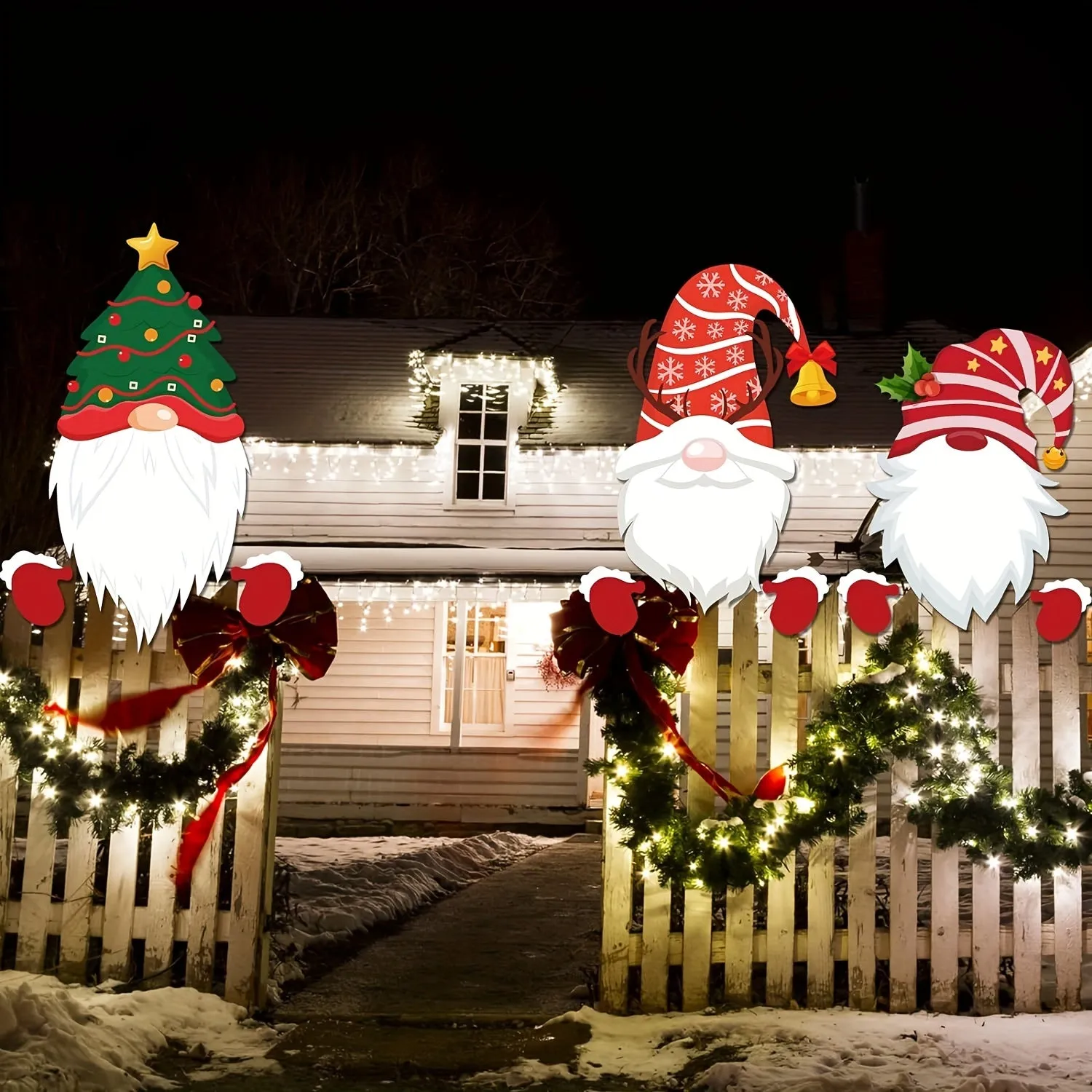 4-Piece Christmas Yard Fence Decorations, Plastic Christmas Garden Fence, Holiday Decor For Patio, Lawn, And Garden, Festive Christmas Fence For Outdoor Use
