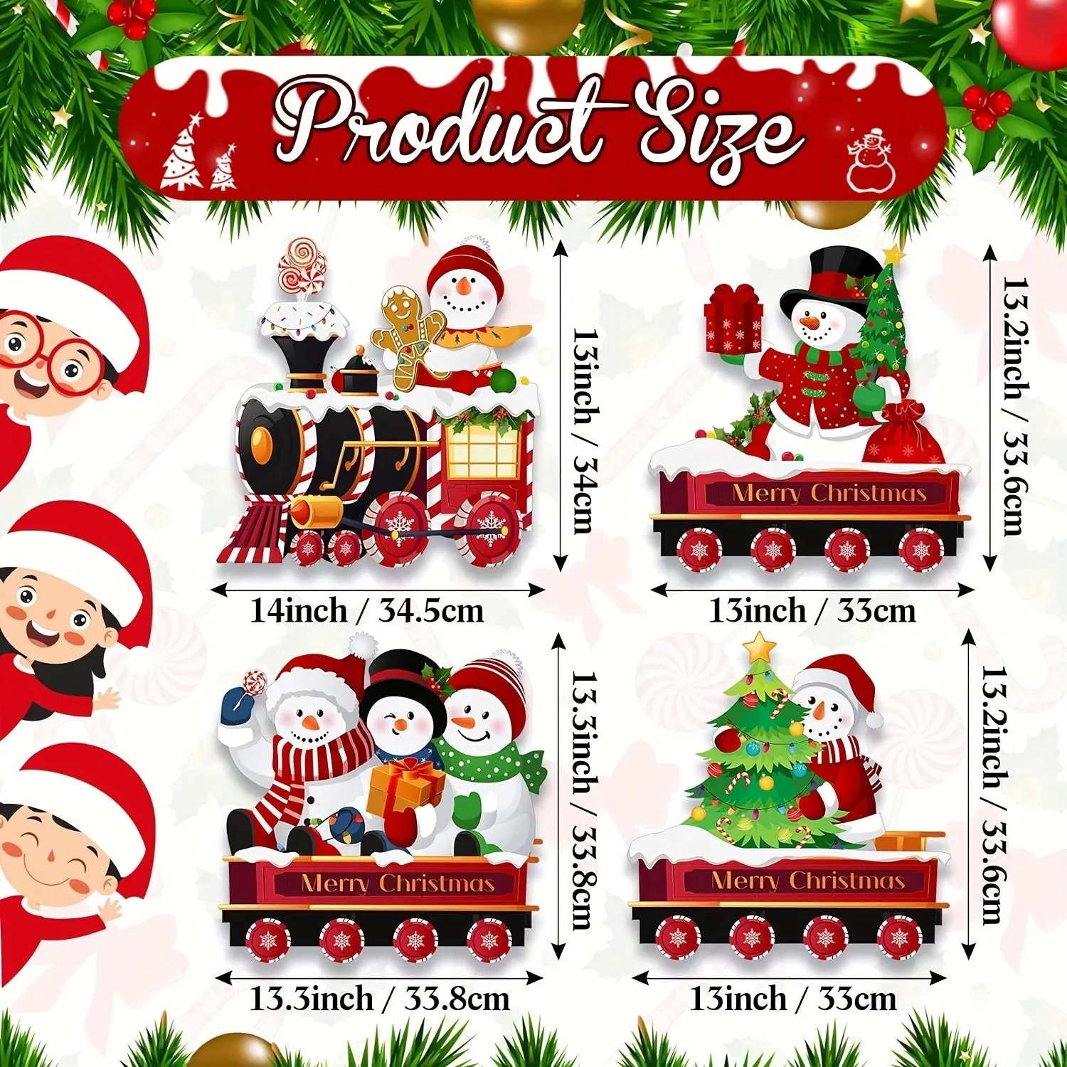4 Pieces Snowman Outdoor Yard Train Christmas Decorations with 8 Yard Stakes for Lawn Sign