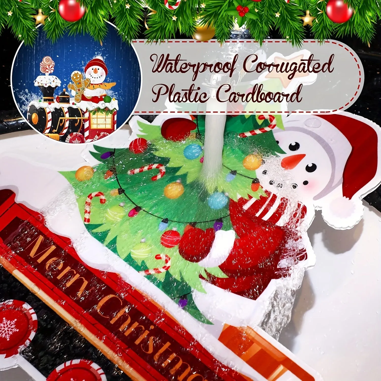4 Pieces Snowman Outdoor Yard Train Christmas Decorations with 8 Yard Stakes for Lawn Sign