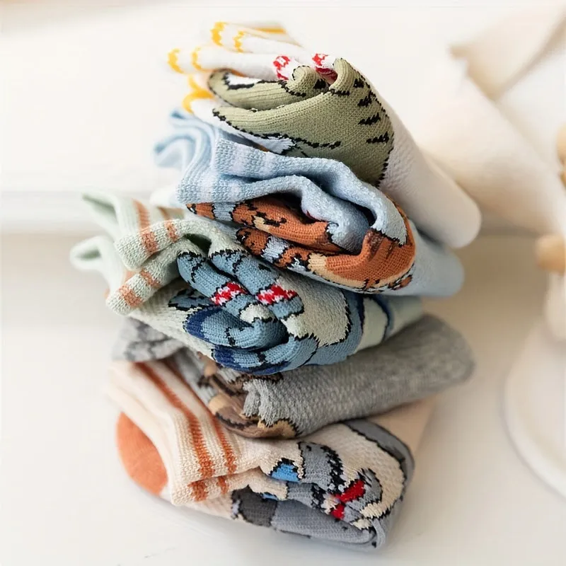 5 Pairs Of Boy's Trendy Dinosaur Pattern No Show Socks, Comfy Breathable Casual Soft Socks For Kid's Outdoor Activities