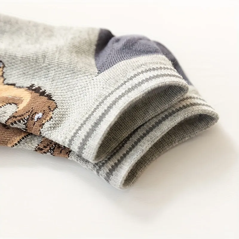 5 Pairs Of Boy's Trendy Dinosaur Pattern No Show Socks, Comfy Breathable Casual Soft Socks For Kid's Outdoor Activities