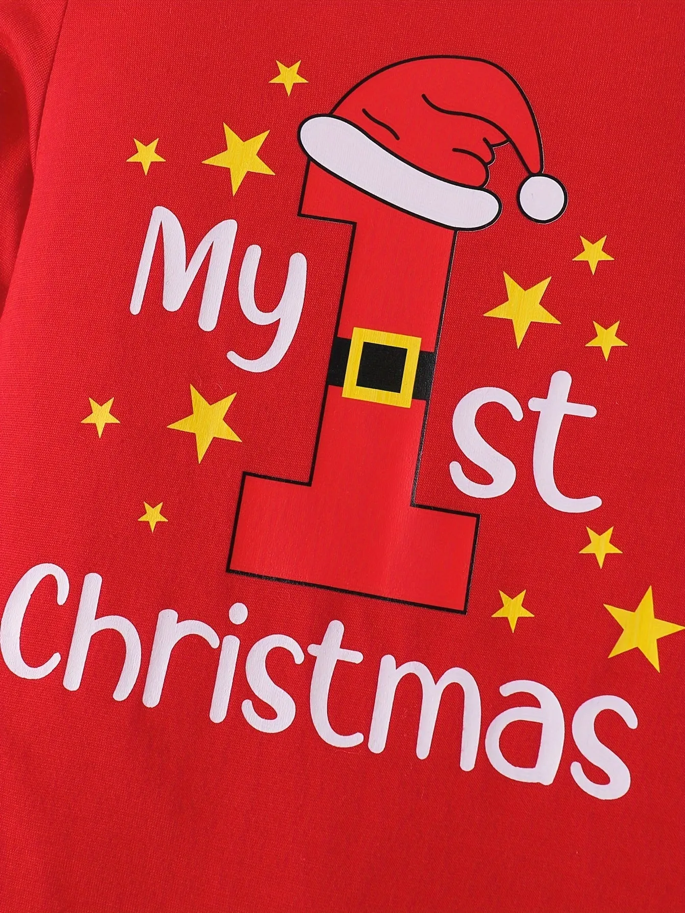 Adorable 'My First Christmas' Letter Print Romper & Hat Set for Baby Boys - Cozy Polyester Blend, Machine Washable - Perfect for Fall/Winter, Perfect for Outdoor