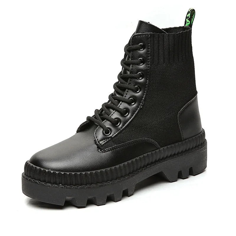 Aidase  Autumn Winter Leather Men's Boots Platform Fashion Sock Ankle Boots Men High Top Black Casual Outdoor Sports Shoes Male New