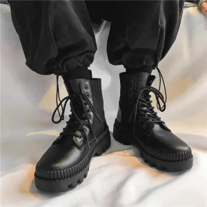 Aidase  Autumn Winter Leather Men's Boots Platform Fashion Sock Ankle Boots Men High Top Black Casual Outdoor Sports Shoes Male New
