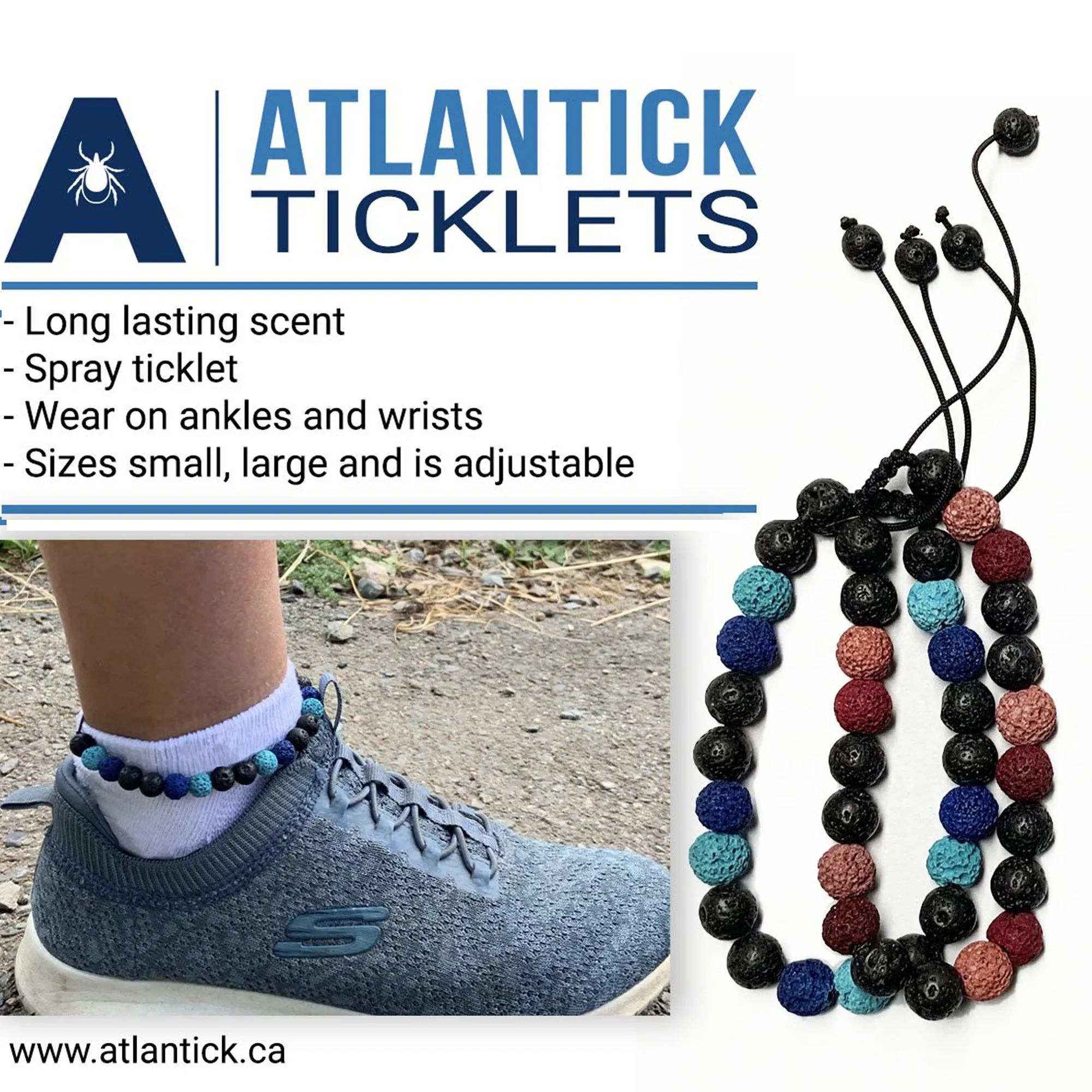 AtlanTick® Lava Bead Bracelet Ticklets: Red or Blue