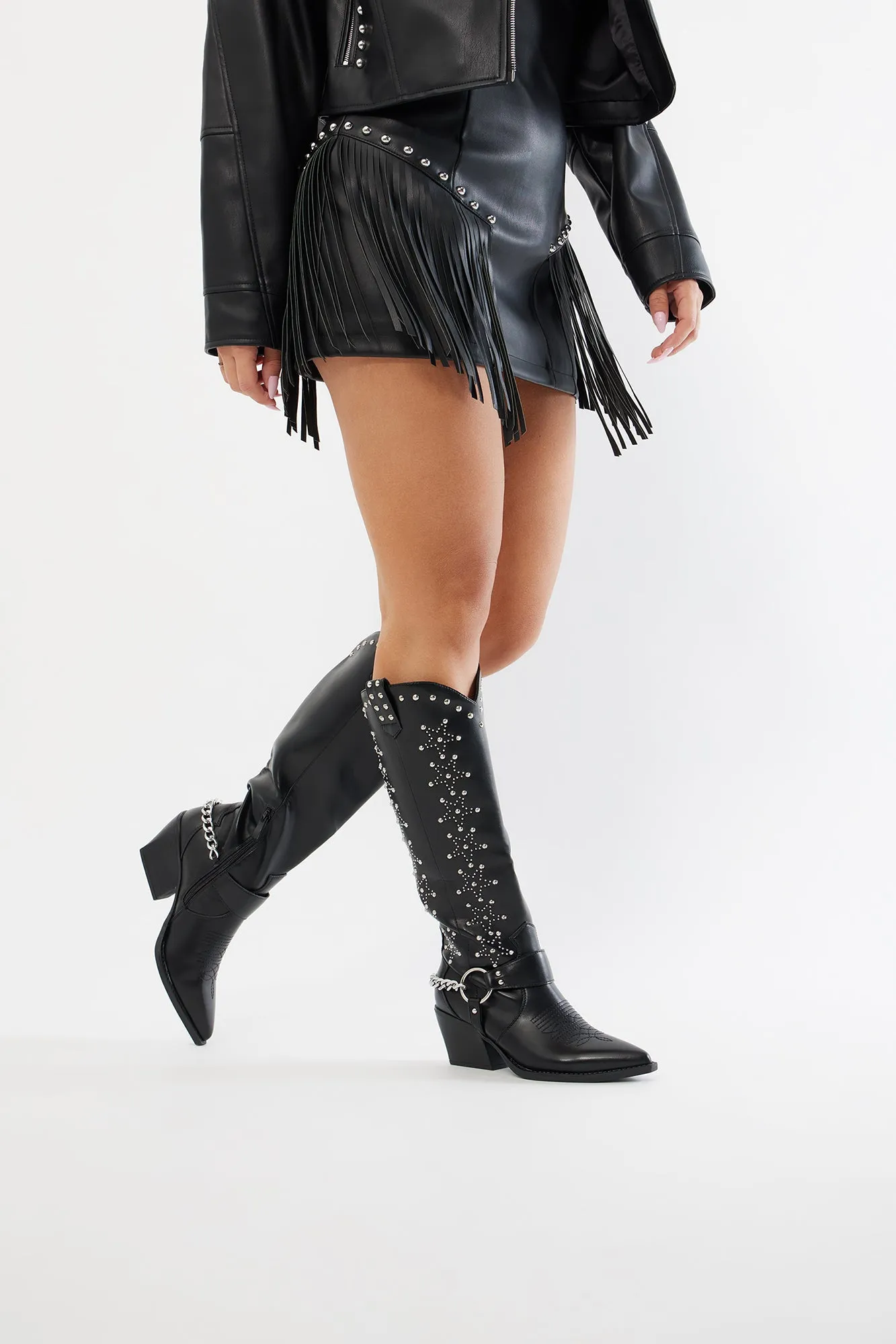 Berkeley Studded Cowboy Boots - Black