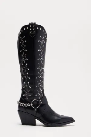 Berkeley Studded Cowboy Boots - Black