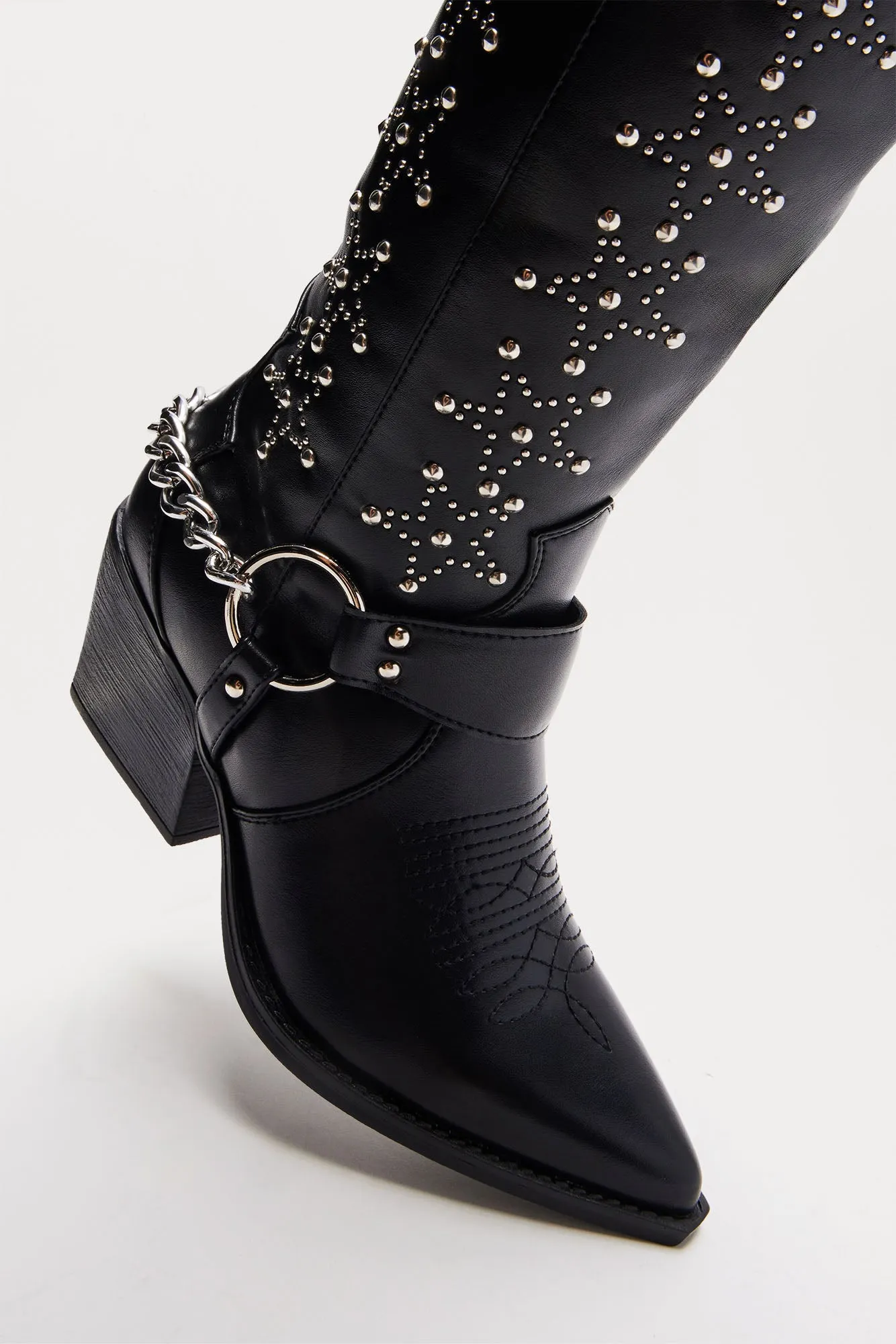 Berkeley Studded Cowboy Boots - Black