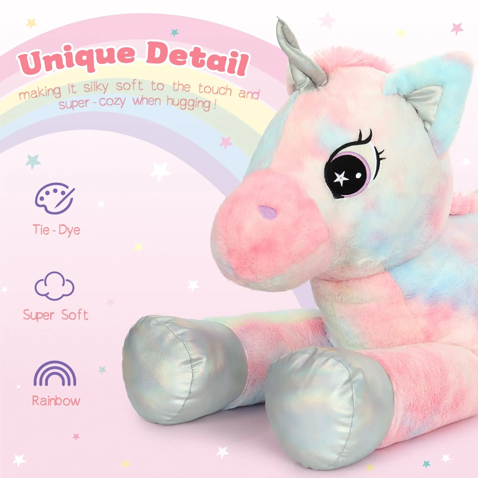 Big Colorful Unicorn Plush Toy, 43 Inches
