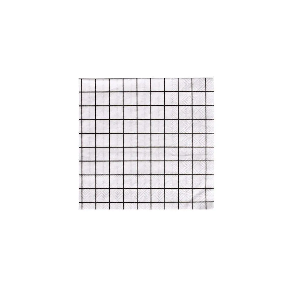 Black and White Grid Cocktail Napkins