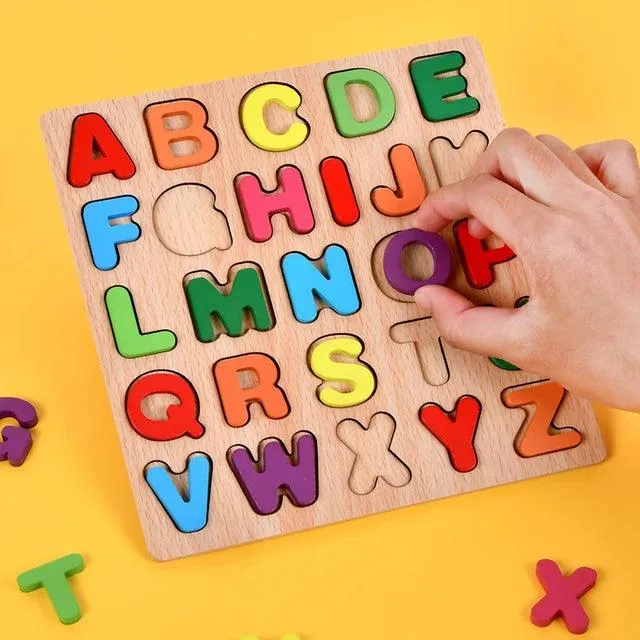 Colorful Alphabet & Number Wooden Puzzles - Learning Toys for Kids