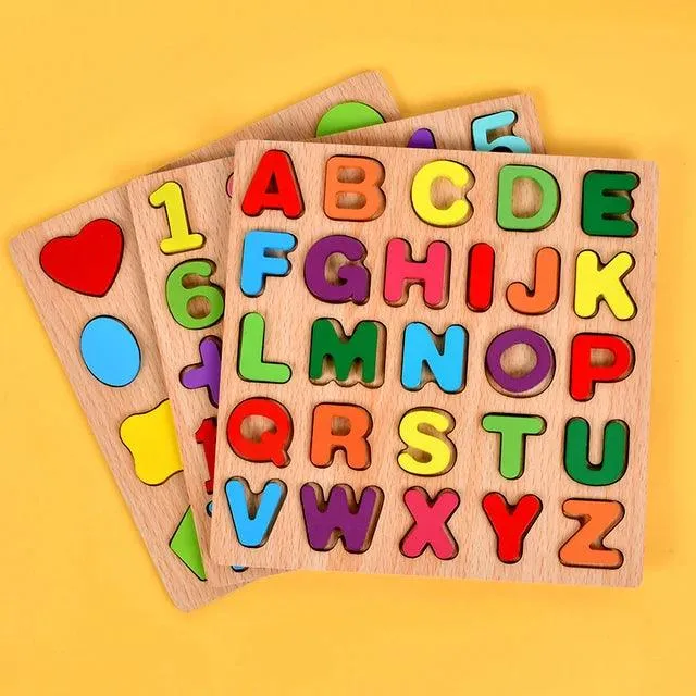 Colorful Alphabet & Number Wooden Puzzles - Learning Toys for Kids