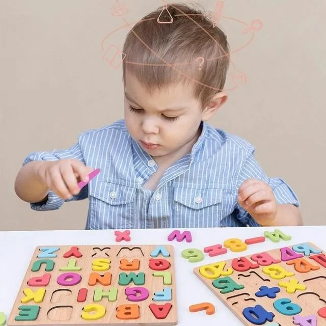 Colorful Alphabet & Number Wooden Puzzles - Learning Toys for Kids