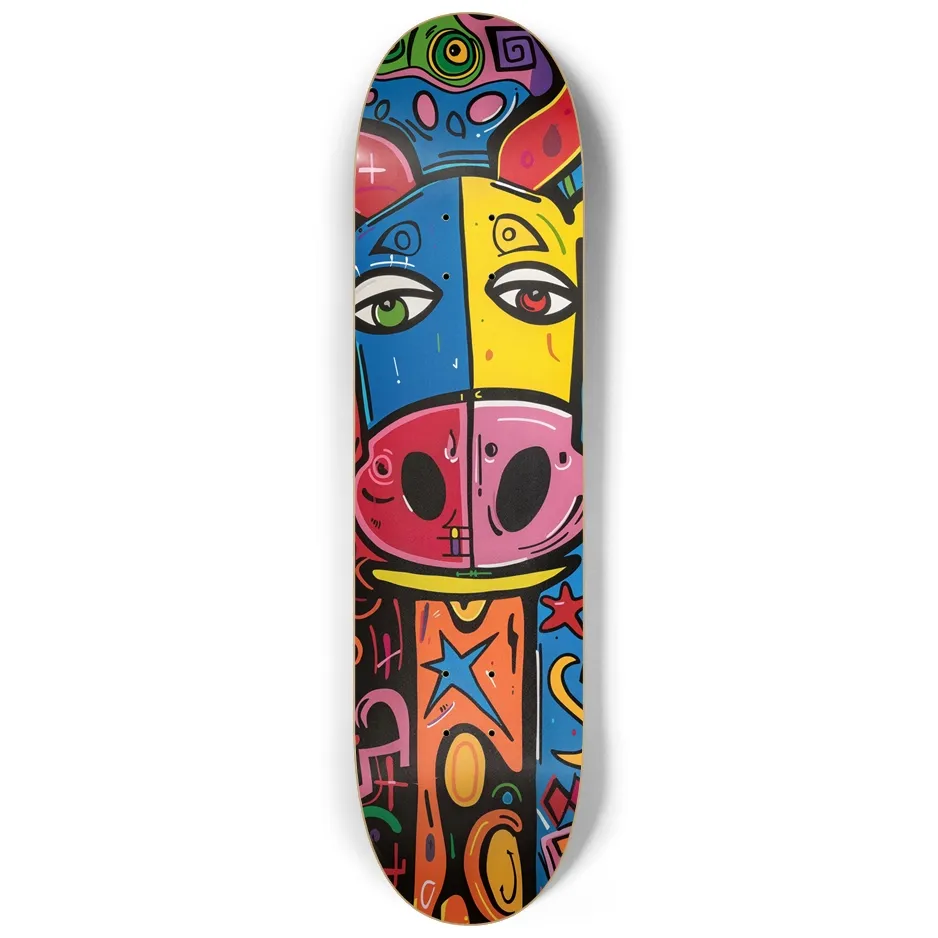Colorful Bull Face Pop Art 8.25" Skateboard or Wall Art