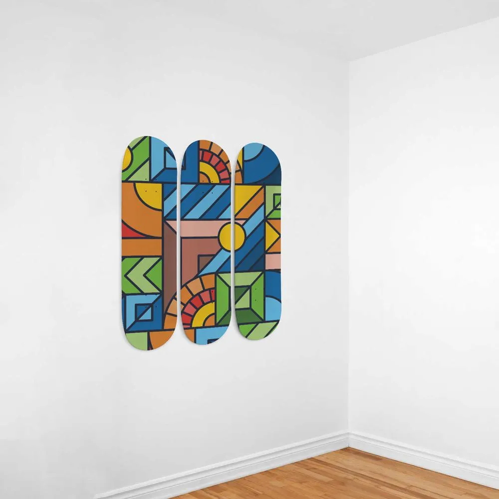Epic Retro Patterns Colorful Skateboard Wall Art