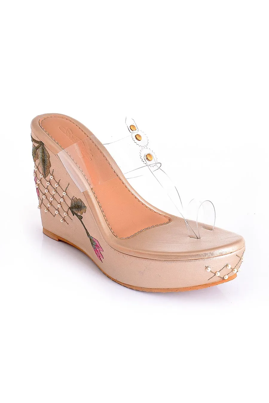 Fiona Gold Transparent Kolhapuri Wedges
