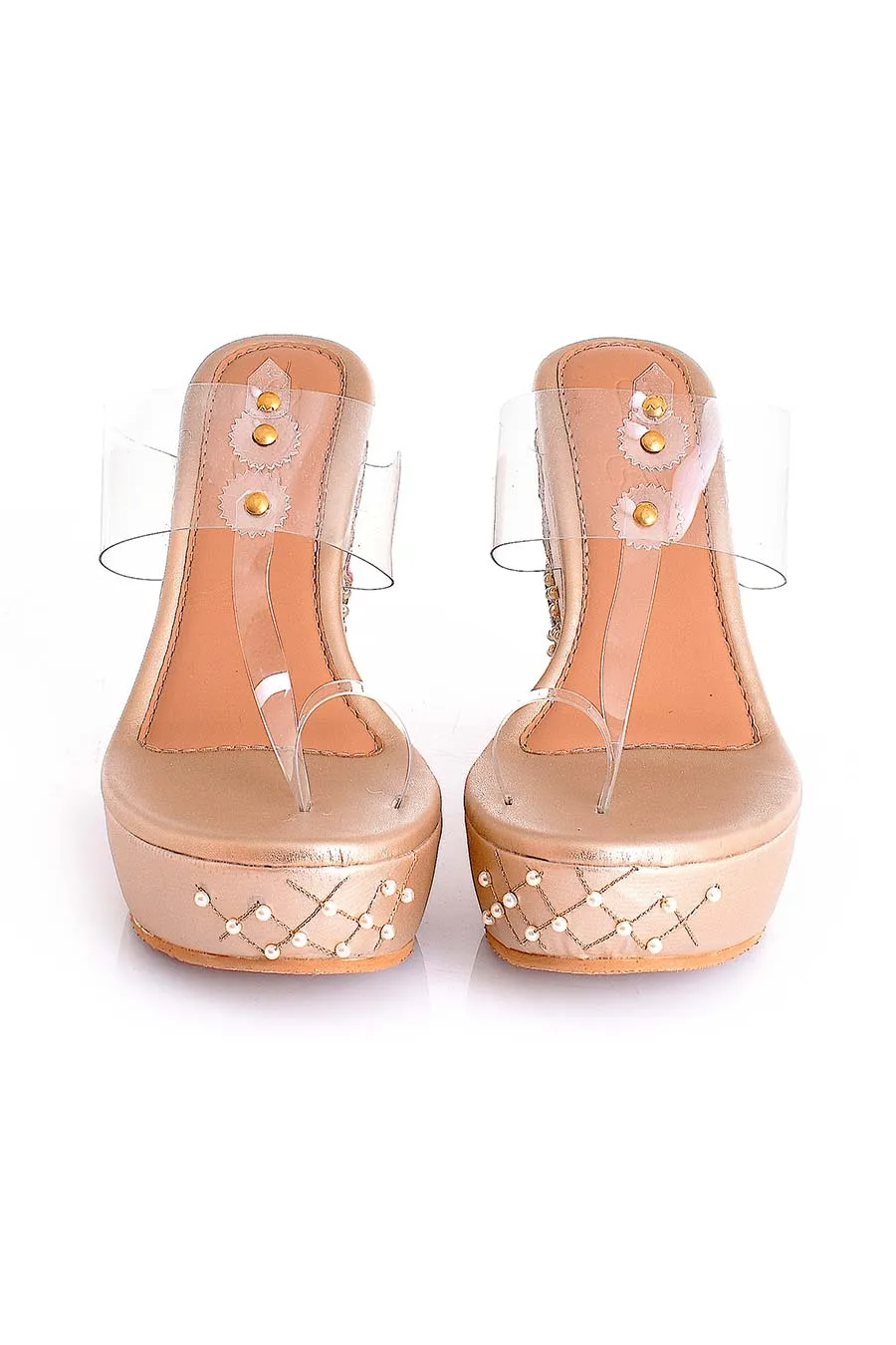 Fiona Gold Transparent Kolhapuri Wedges