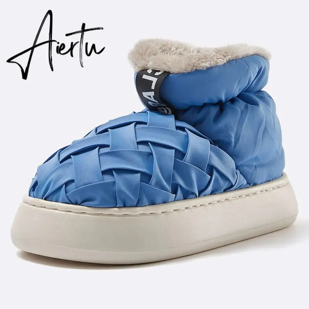 High-top Women's Cotton Shoes  Winter Warm Furry Female Ankle Boots Simple Couple Outdoor Solid Color Platform Snow Boot