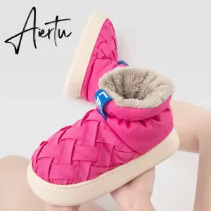 High-top Women's Cotton Shoes  Winter Warm Furry Female Ankle Boots Simple Couple Outdoor Solid Color Platform Snow Boot