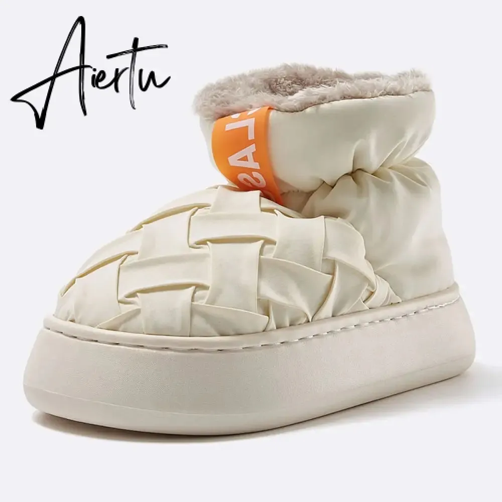 High-top Women's Cotton Shoes  Winter Warm Furry Female Ankle Boots Simple Couple Outdoor Solid Color Platform Snow Boot