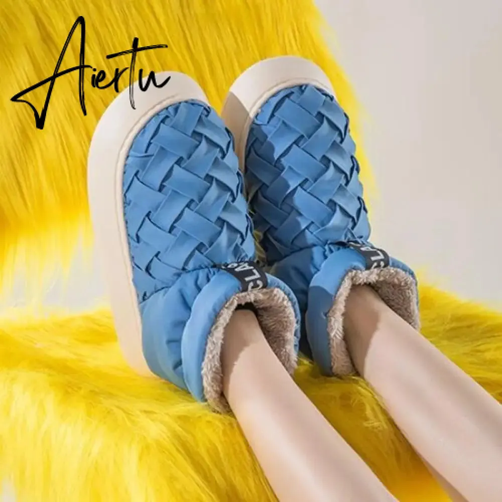 High-top Women's Cotton Shoes  Winter Warm Furry Female Ankle Boots Simple Couple Outdoor Solid Color Platform Snow Boot