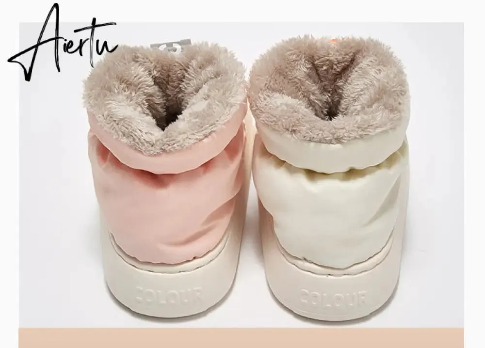 High-top Women's Cotton Shoes  Winter Warm Furry Female Ankle Boots Simple Couple Outdoor Solid Color Platform Snow Boot