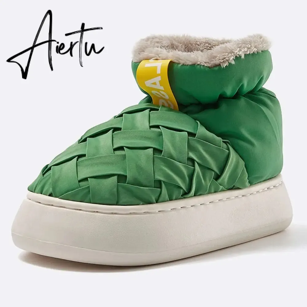 High-top Women's Cotton Shoes  Winter Warm Furry Female Ankle Boots Simple Couple Outdoor Solid Color Platform Snow Boot
