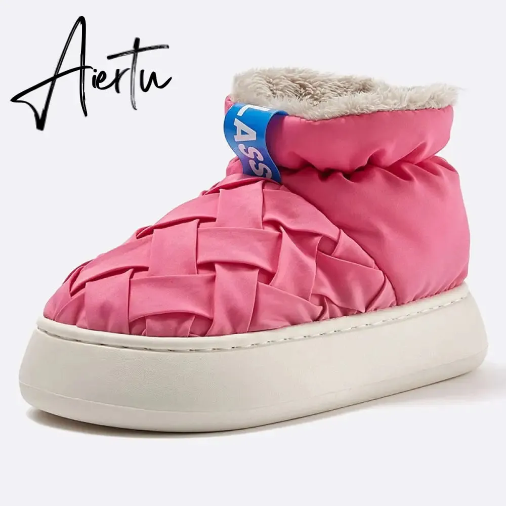 High-top Women's Cotton Shoes  Winter Warm Furry Female Ankle Boots Simple Couple Outdoor Solid Color Platform Snow Boot