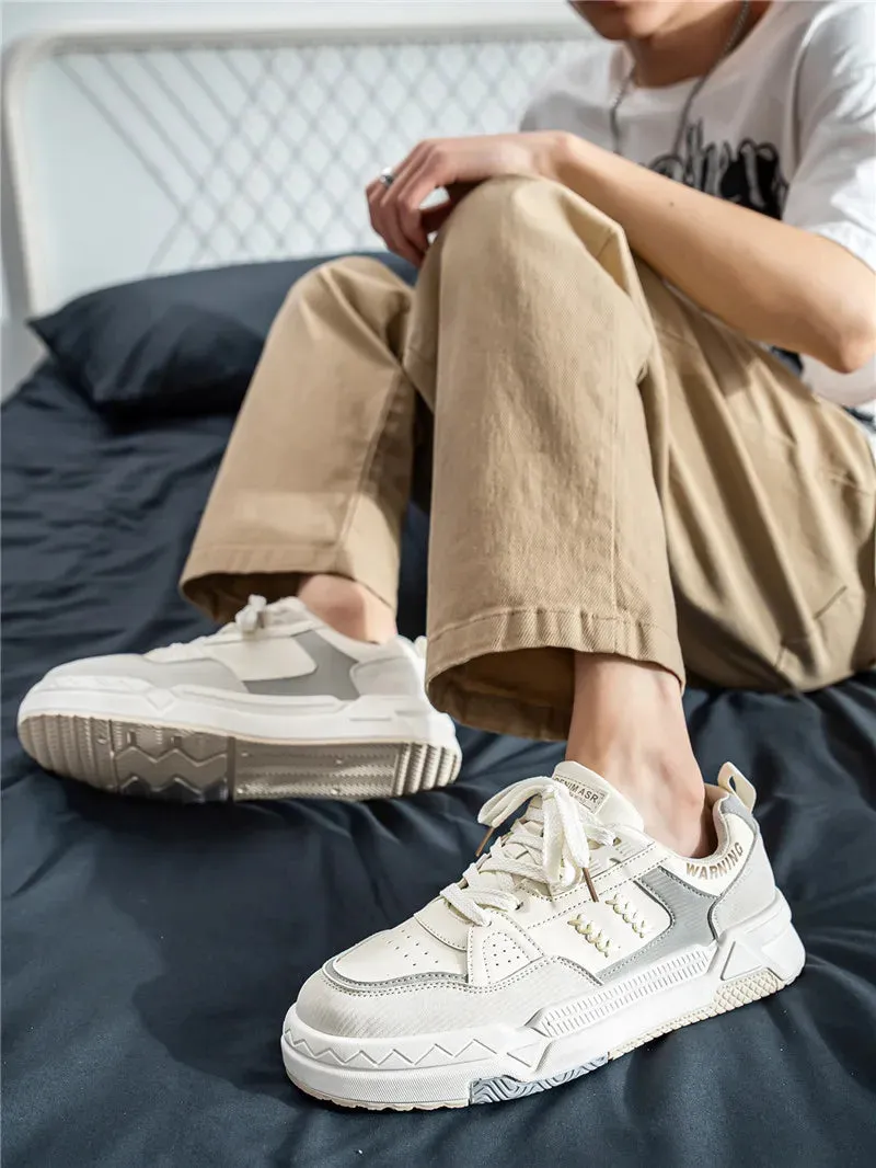 Ilooove White-LMen Skateboarding Shoes Platform Fashion Design Laces Shoes Comfortable Vulcanized Shoes Casual Sneakers Student Shoe