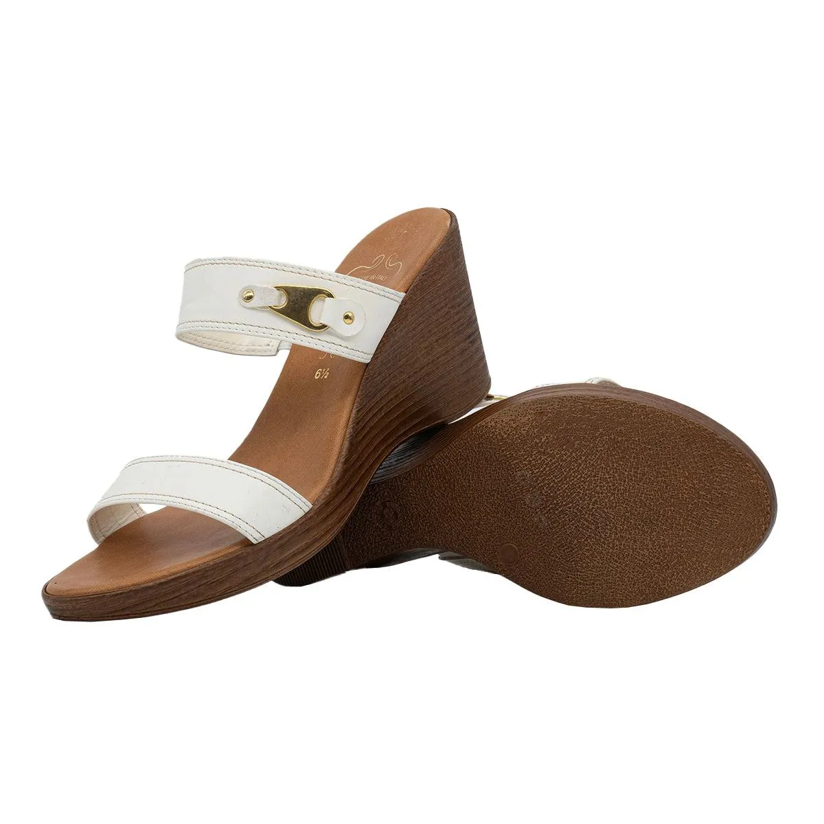Italian Shoemarkers Twoband Wedge Shoes Leather Brown Colour For Women
