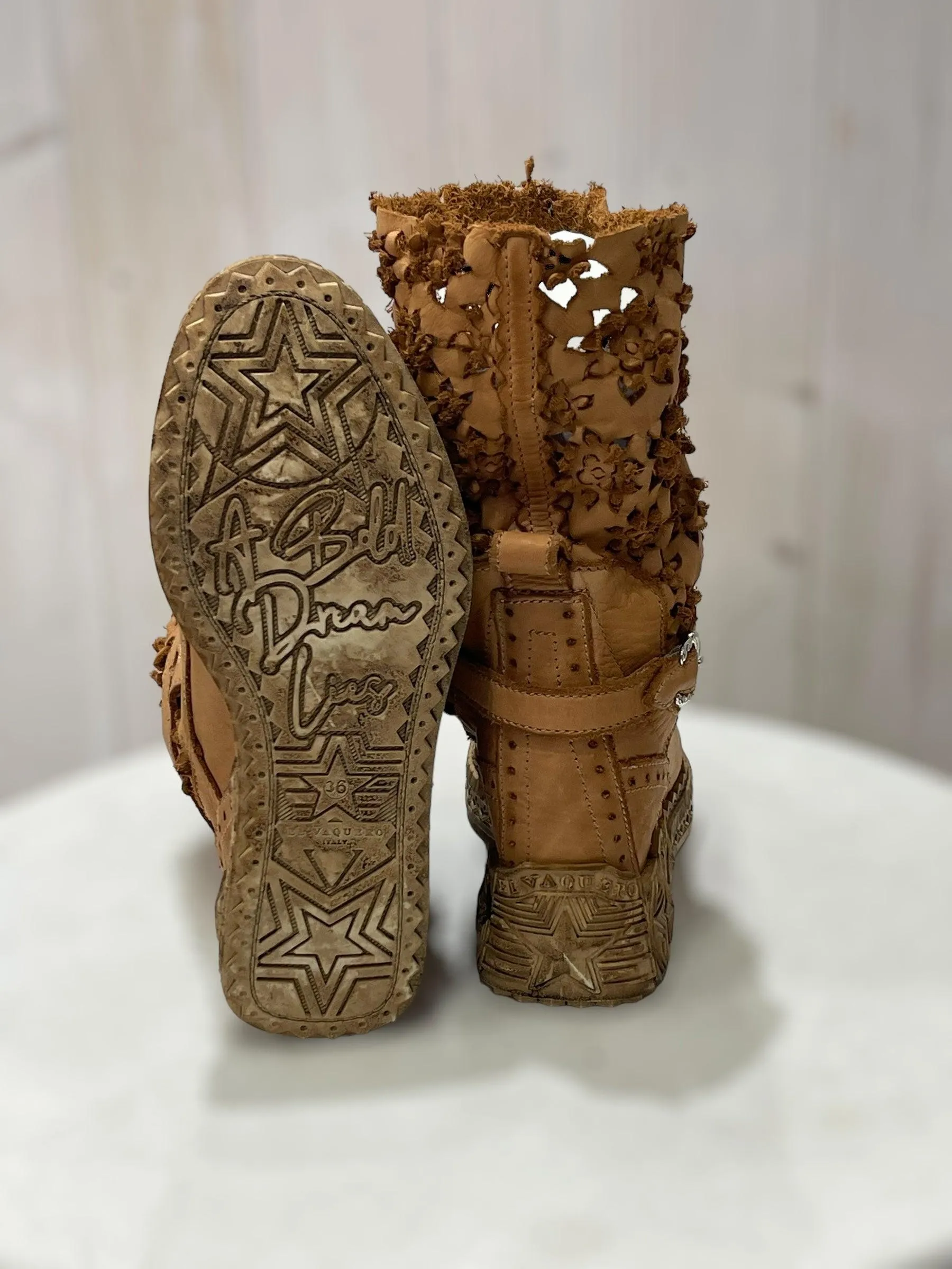 Laser Cut Leather Wedge Boots Fergie