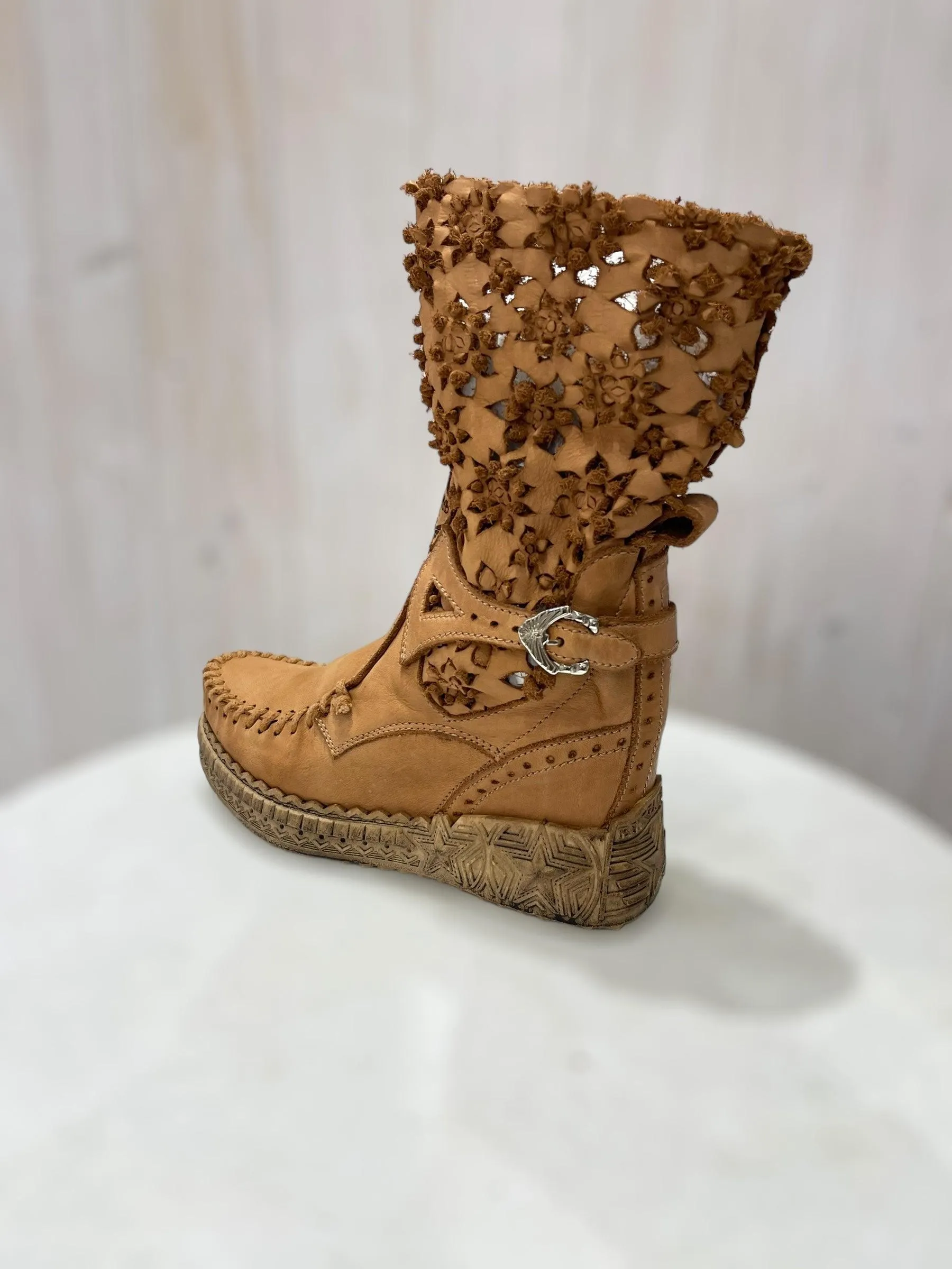 Laser Cut Leather Wedge Boots Fergie