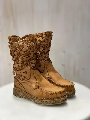 Laser Cut Leather Wedge Boots Fergie