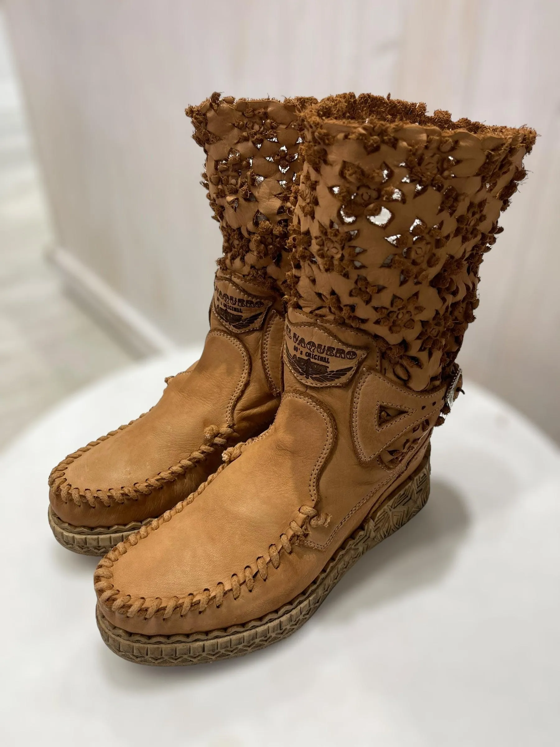 Laser Cut Leather Wedge Boots Fergie