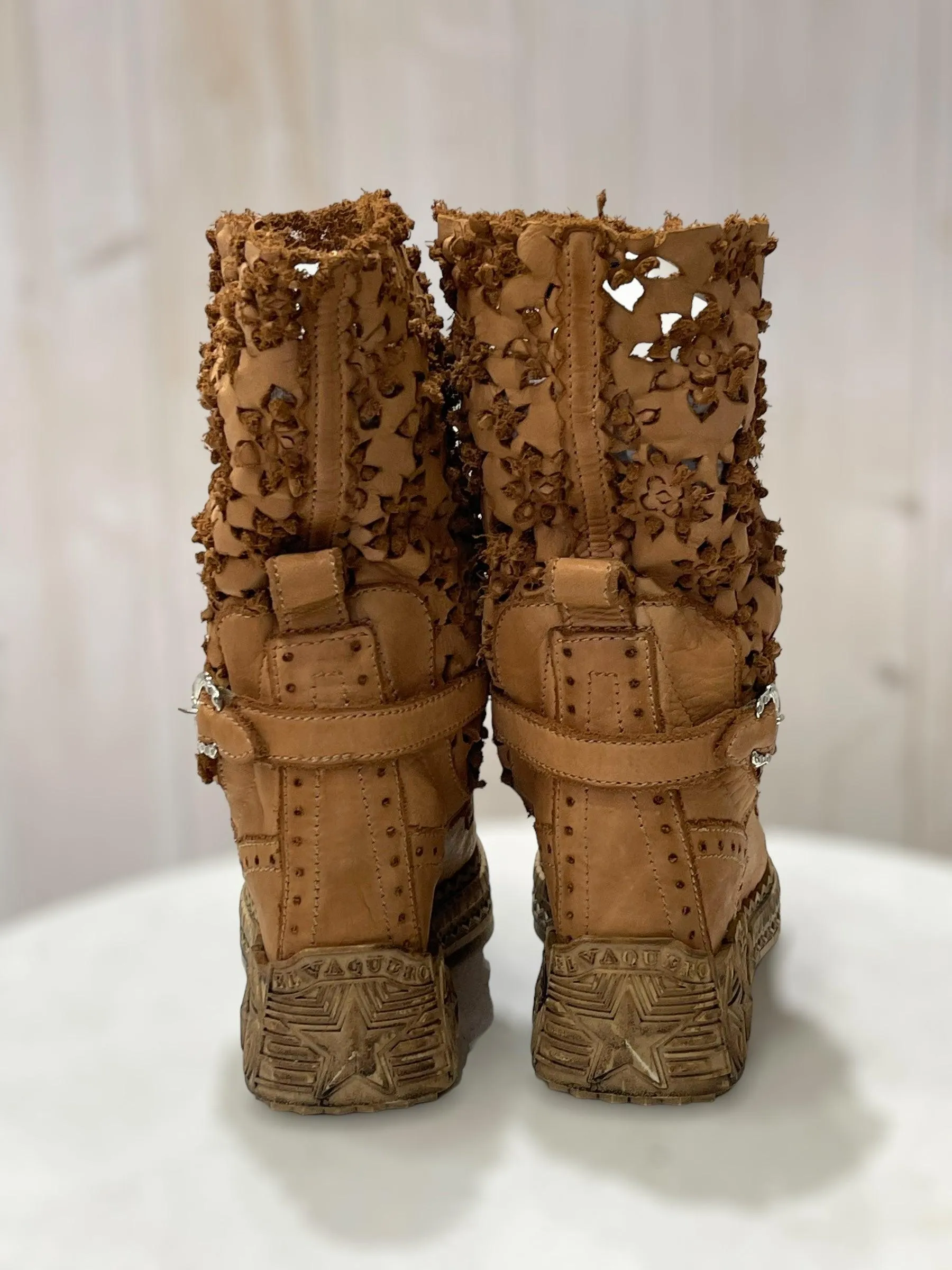 Laser Cut Leather Wedge Boots Fergie