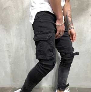 Men's Slim Leg Zipper Worn-out Hole Jeans Pencil Pants