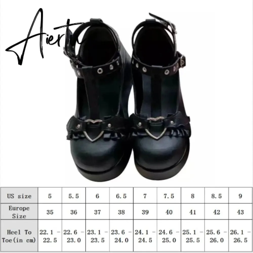 New Sweet Heart Buckle Wedges Mary Janes Women Pink T-Strap Chunky Platform Lolita Shoes Woman Punk Gothic Cosplay Shoes 43