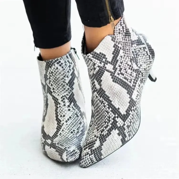 NEW Women's Ankle Boots Leopard Women Pointed Toe Ladies Chunky High heel Female Shoes Woman Footwear Plus Size 35-43 Snake rtg5