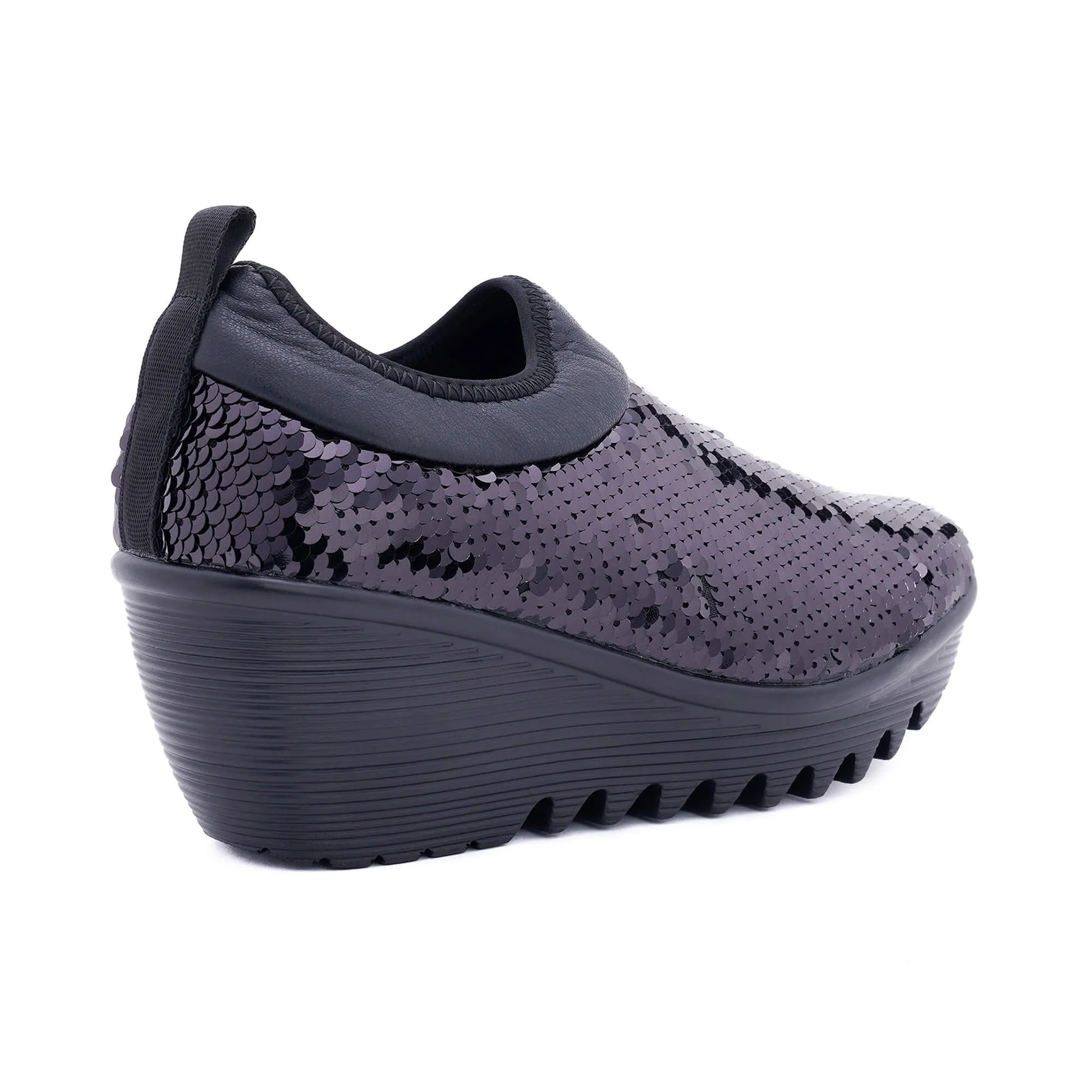 Oslo Black Silver Wedge Heel