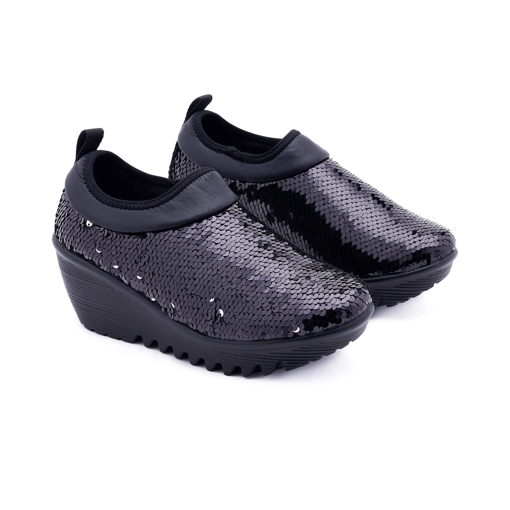 Oslo Black Silver Wedge Heel